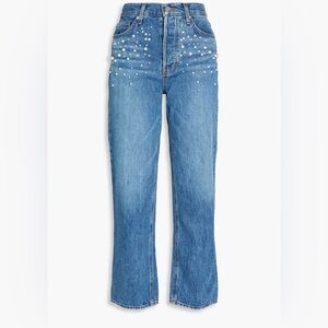 Veronica Beard Daniela Embellished High Rise Straight Jeans